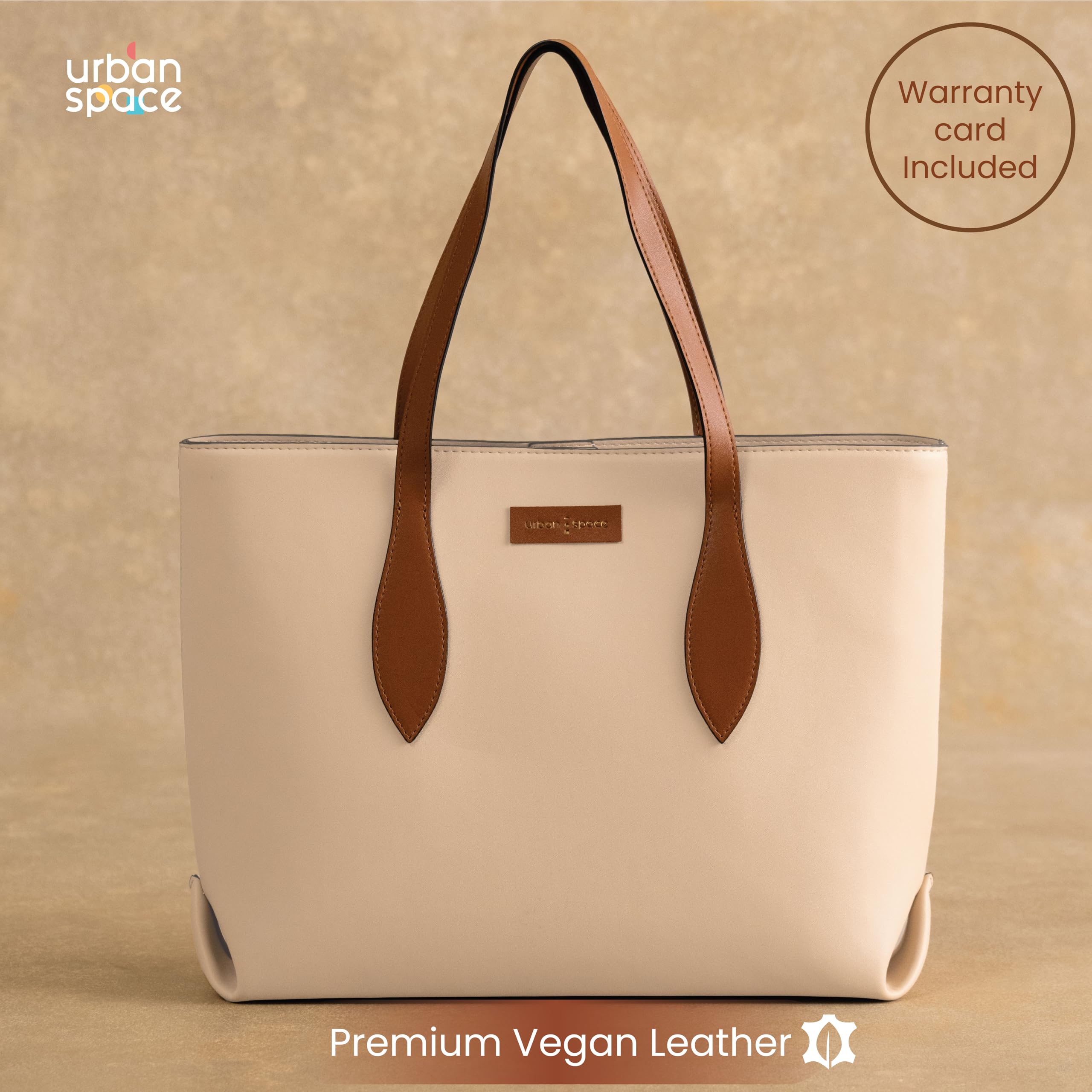 Urban Space Vegan Leather Women Tote Bag with Laptop compartment, Handbag for Work, Ladies purse, Stylish Shoulder Bag, Laptop ipad Bags For Office Use, Gift for Women (Kaya Tote Cream)