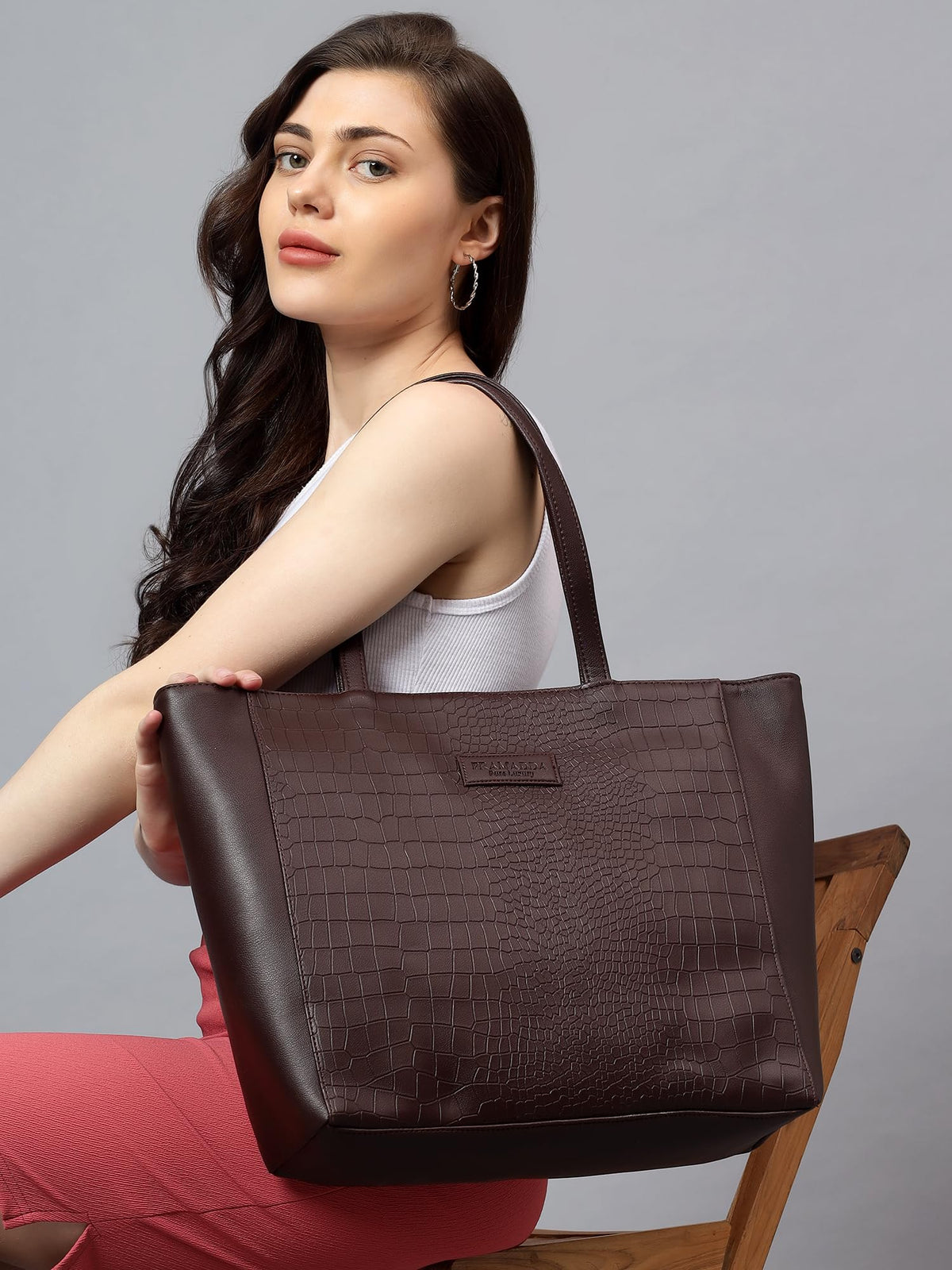 Pramadda Pure Luxury Fiona Brown Tote bags for women office use | hand bags for women | Laptop Bag for Woman 15.6 inch | College bags for girls stylish | Daily Use Travel Tote.
