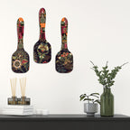Artvibes Decorative Flower Art Spatula Shape Wall Hanging Decoration Item | Floral Art Decor Items | Wall Accent | Gift Items | Aesthetic Wooden Decor | Ethnic Wall Decor (WH_11003N), Set of 3