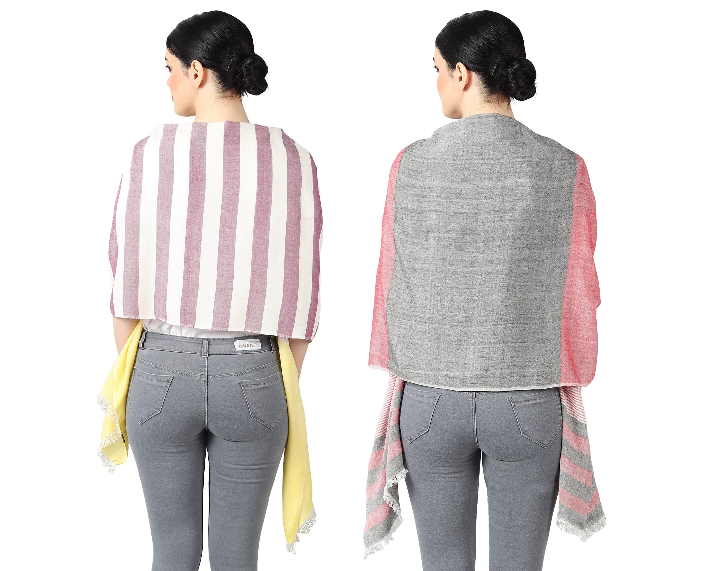 Flyer female Women's Stole/Scarf Colour- Yellow & Purple And Pink & Grey Soft Viscose Ethnic Scarves Pack Of 2 St-08-St-13