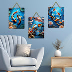 Artvibes Water Lily And Koi Fish Decorative Wall Art MDF Wooden Wall Hanger for Home | Room Wall Art | Modern Decor Artwork | Living Room | Cafe | Wall Art Print | Gift Items (WH_9656N), Set of 3
