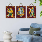 Artvibes Phad Art Home Wooden Wall Hanger for Home Decor | Modern Decoration Items | Living Room | Bedroom | Office | Artwork | Wall Illustrations | Handcrafted Art | Gift Items (WH_96173N), Set of 3
