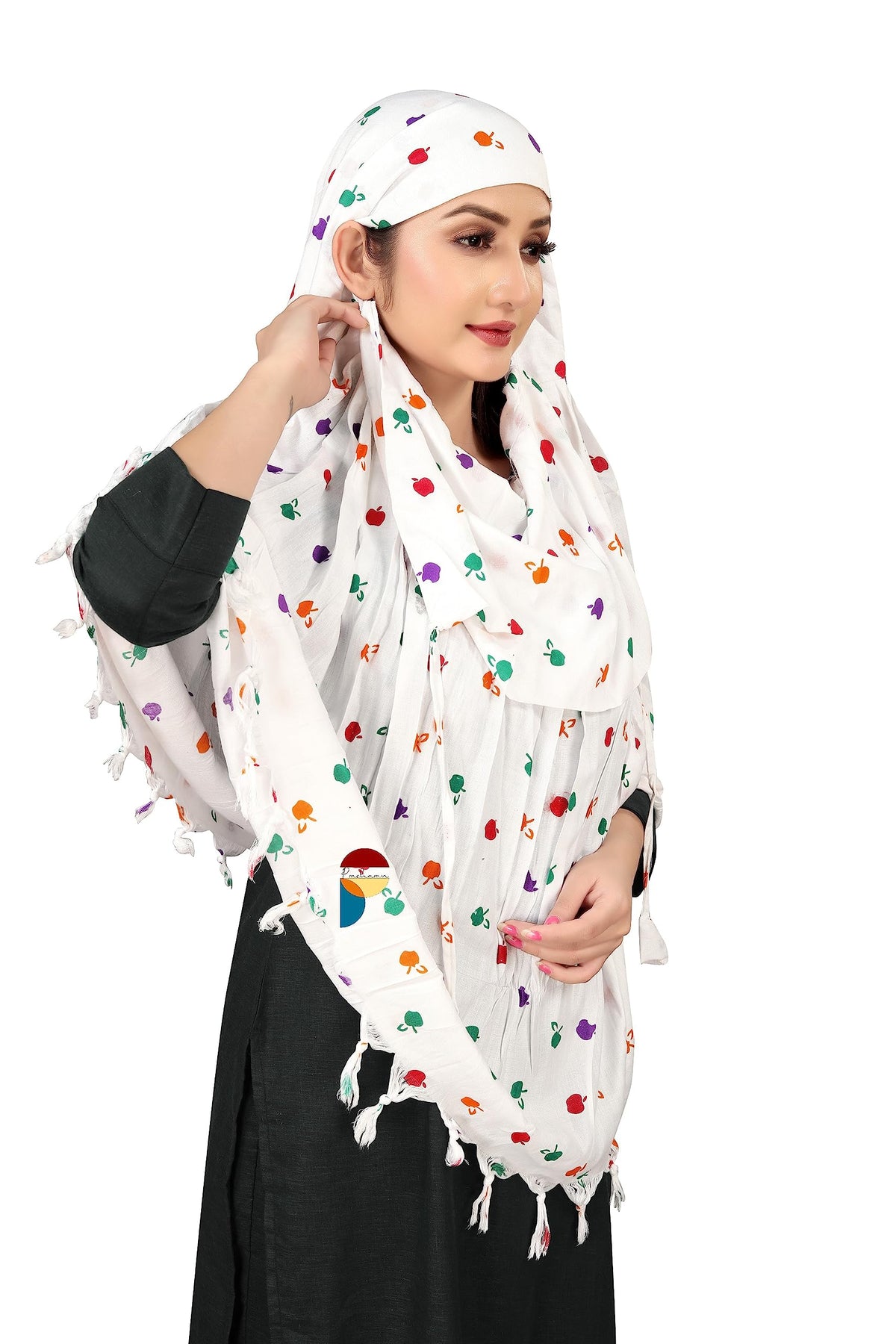 PRACHARAN Cotton Innovative Stylish Apple Printed Pattern Fancy Scarf With Sun Protection Cover Face Cotton Driving Scarf for Women's and Girls