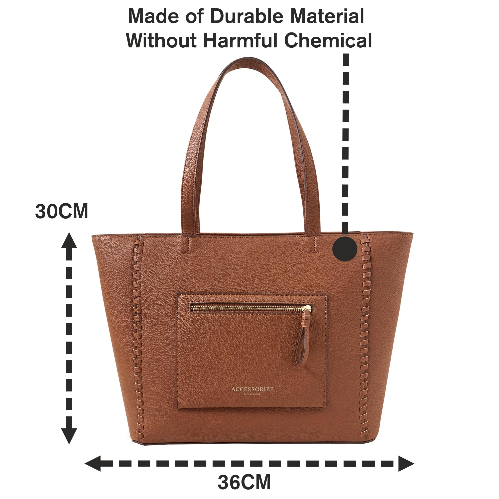 Accessorize London Women's Brown Front Pocket Tote Bag| Tote bags for women office use |Spacious Work bag for ladies |Fits 13 inch laptop