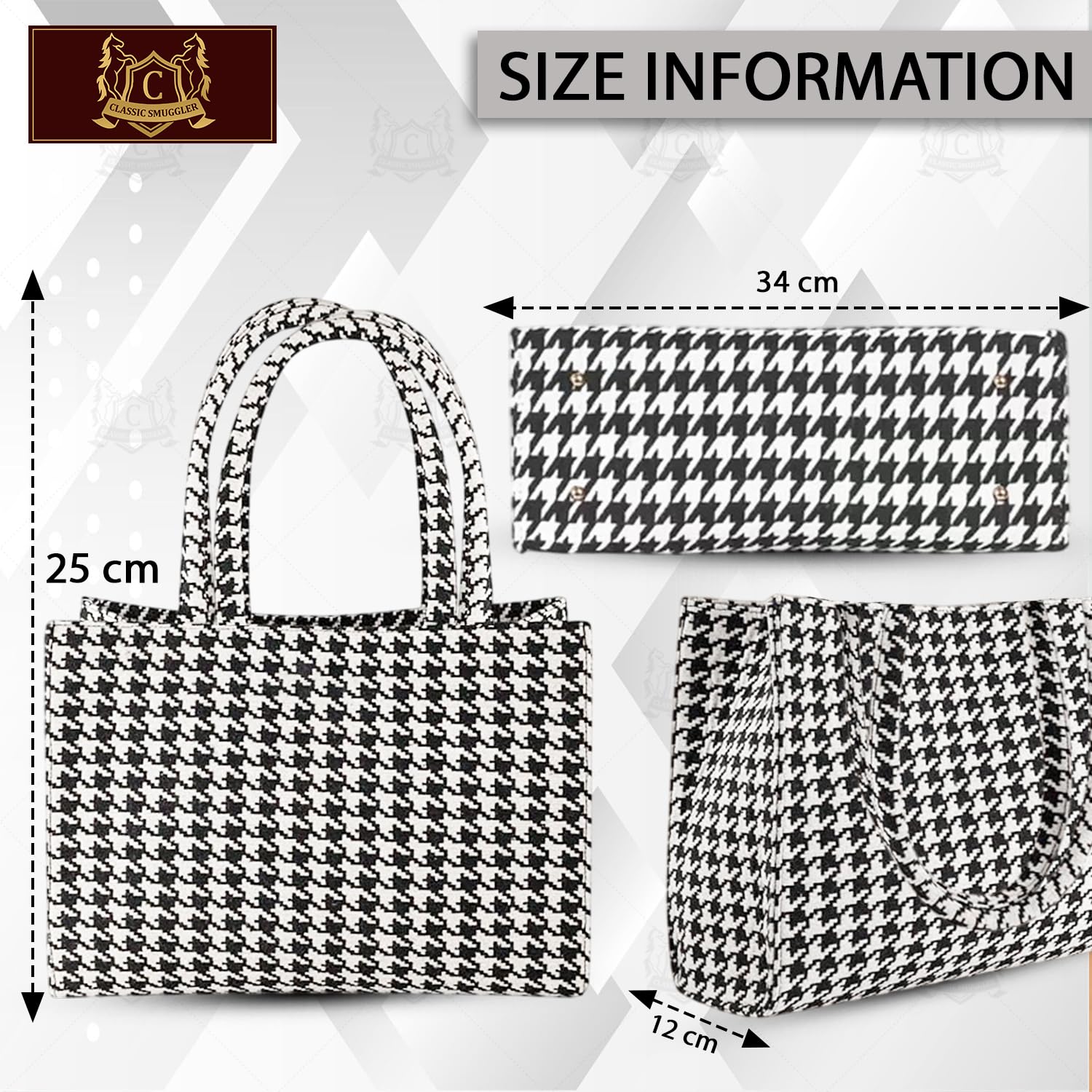 Global Impex Classic Smuggler Bag, Large Capacity Geometric Print Tote Bag for Women – Stylish Shoulder Handbag for Office, Shopping, and Daily Use | Lightweight & Durable Fabric Bag