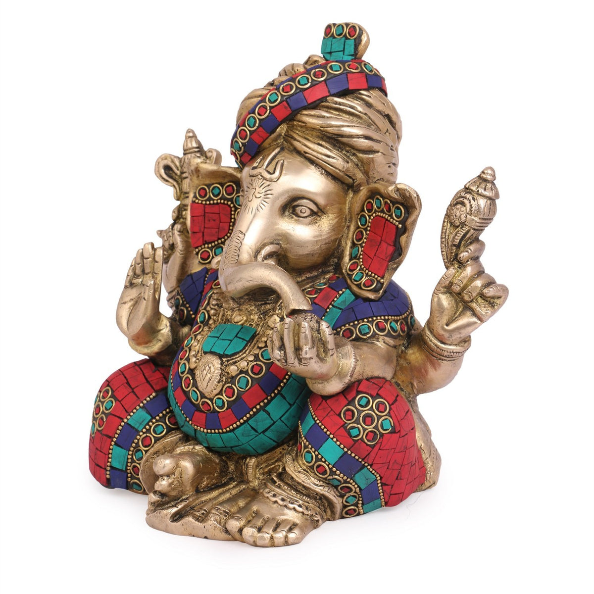 ARTVARKO Brass Color Ganesha Safa Pagdi Ganesh Statue Ganapathi Vigneshwara Ganpati Stone Idol Figurine God Lord Elephant Sculpture Height 9