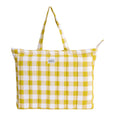 HOUSE OF ORLO Women's Cotton Quilted Bag Check Design Aesthetic Tote Bags with Zipper and Double handles, Daily use handbags for college, travel, work (Yellow - White)