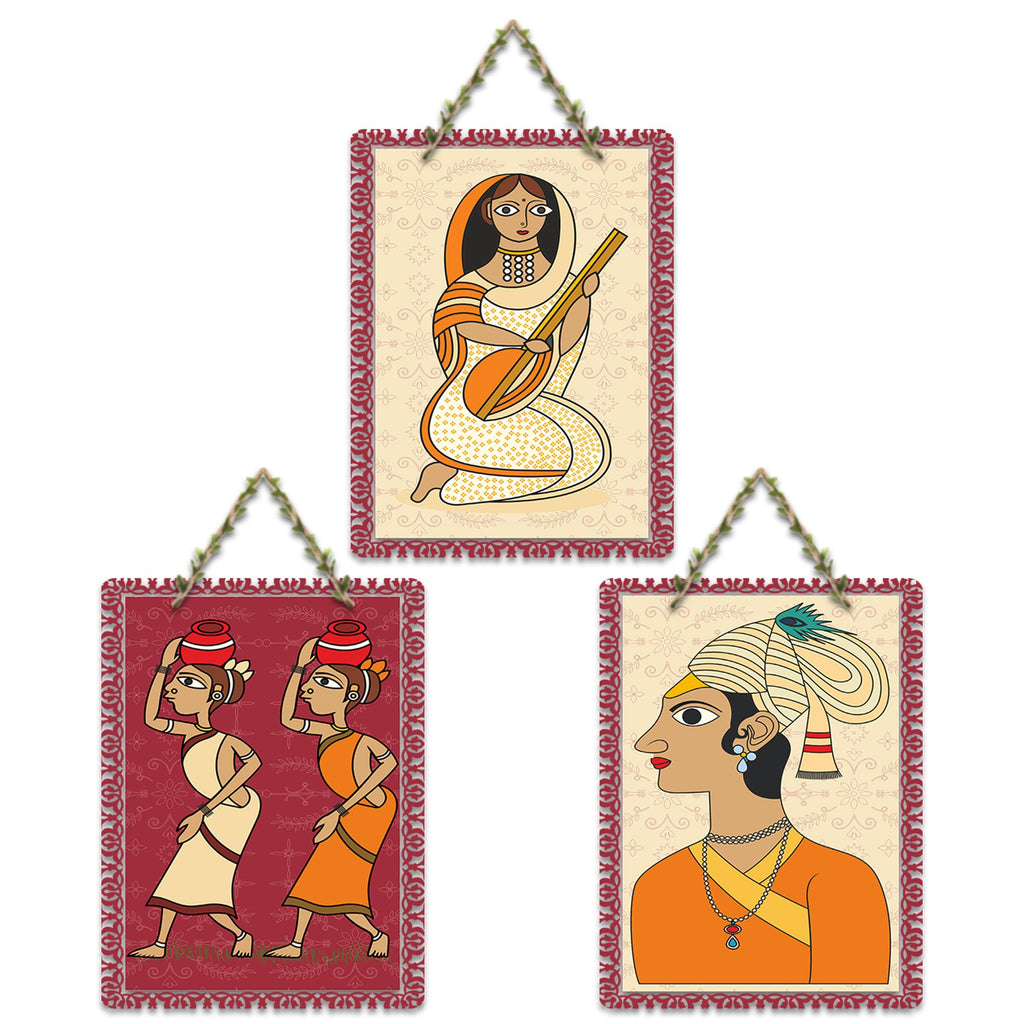 Artvibes Traditional Lifestyle Art Home Decorative MDF Wooden Wall Art for Home | Living Room | Office | Wall Art Painting For Hall | Graphic Artwork | Wall Poster | Unique Gift (WH_9625N), Set of 3