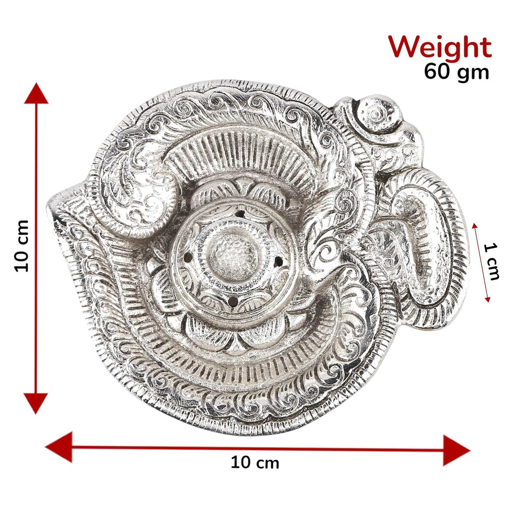 Kridaykraft Om Shaped Metal Silver Plated Incense Stick Holder (Agarbati Stand)