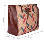 THE CLOWNFISH Valentine Printed Handicraft Fabric & Faux Leather Handbag for Women Office Bag Ladies Shoulder Bag Tote for Women College Girls (Cream-Wave Design)