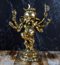 Artvarko 15 Inch Big Brass Dancing Ganesha Idol Six Arms Moon on Ganesha Head Puja Sculpture Home Office Gifts Decor