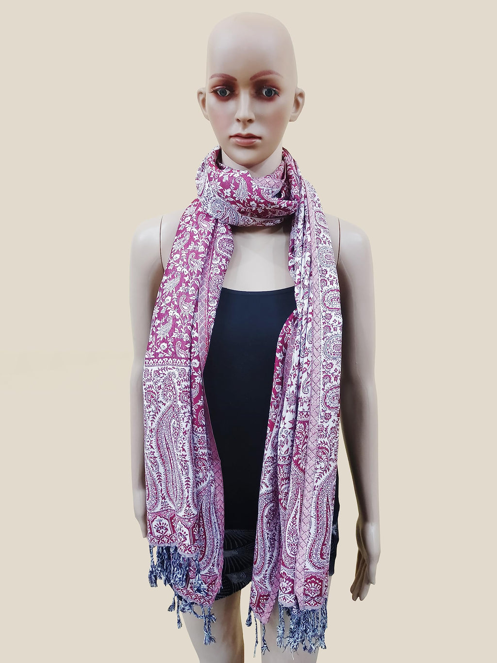 Rastogi Handicraft Large Pashmina Shawls & Wraps for Women Extra Soft Cashmere Feel Throw Womens Size 82 X 28 Inches, Pink Carry Design-4, 82 X 28 Inches