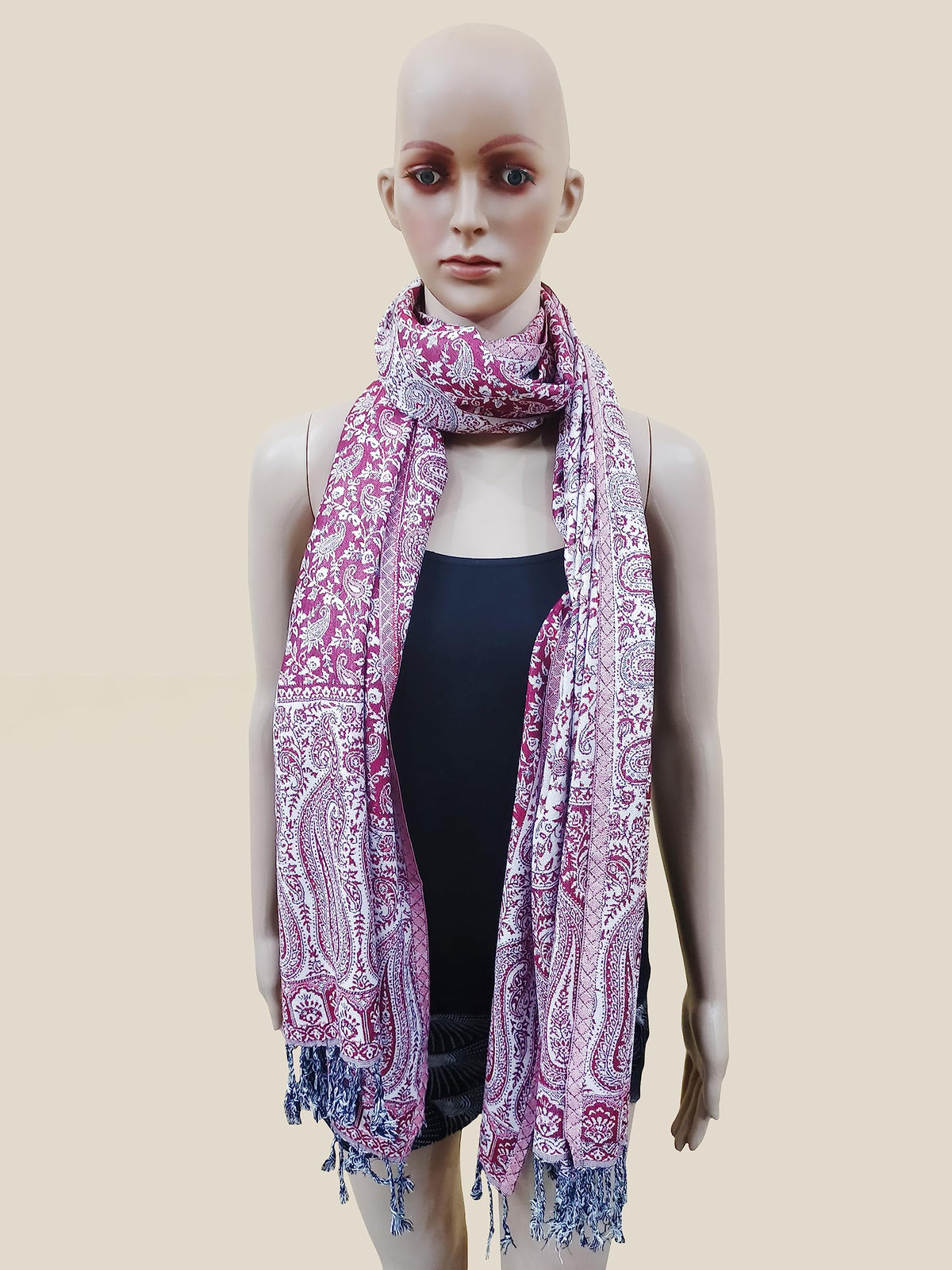 Rastogi Handicraft Large Pashmina Shawls & Wraps for Women Extra Soft Cashmere Feel Throw Womens Size 82 X 28 Inches, Pink Carry Design-4, 82 X 28 Inches