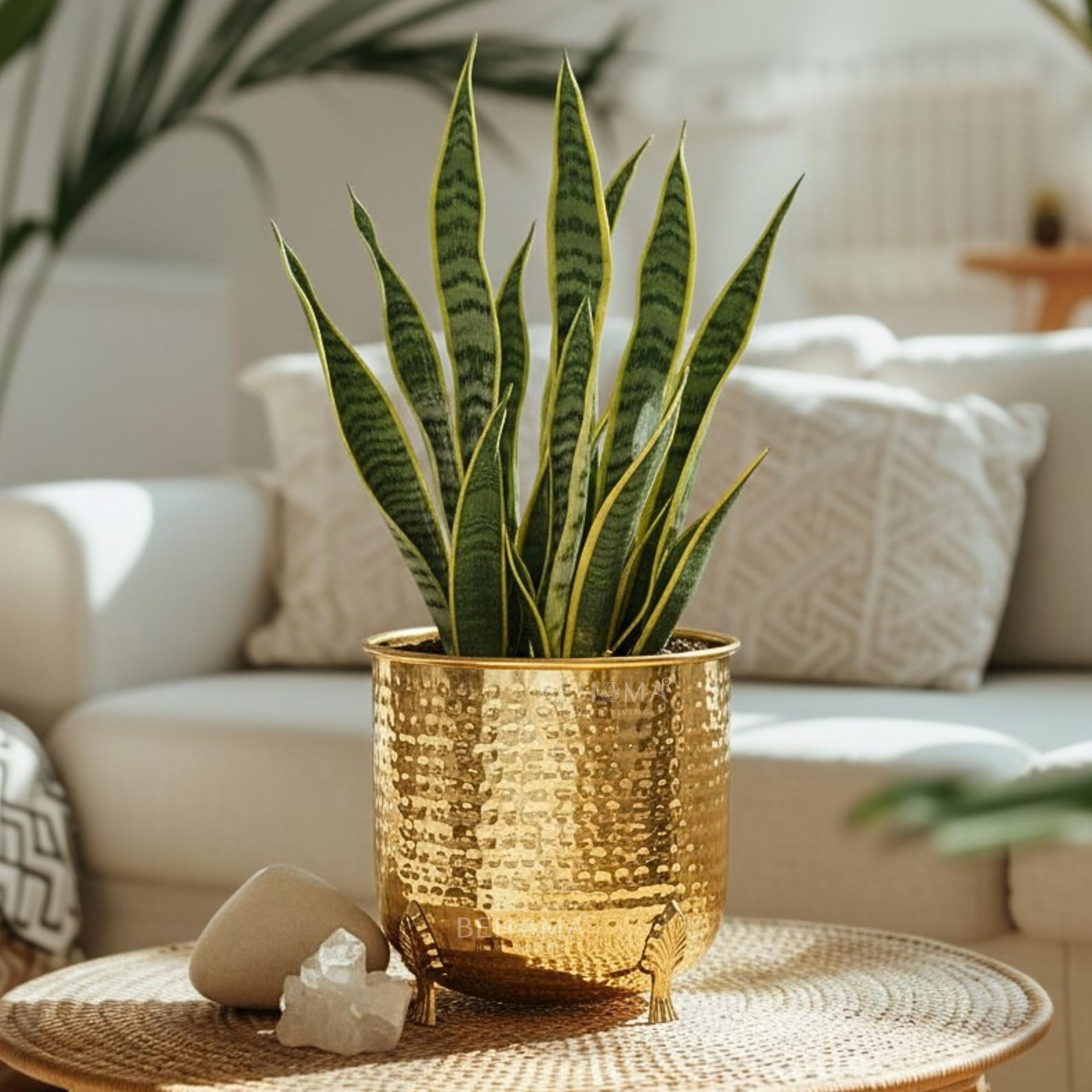 BEHOMA Metal Hammered Planter for Home Decor, Golden