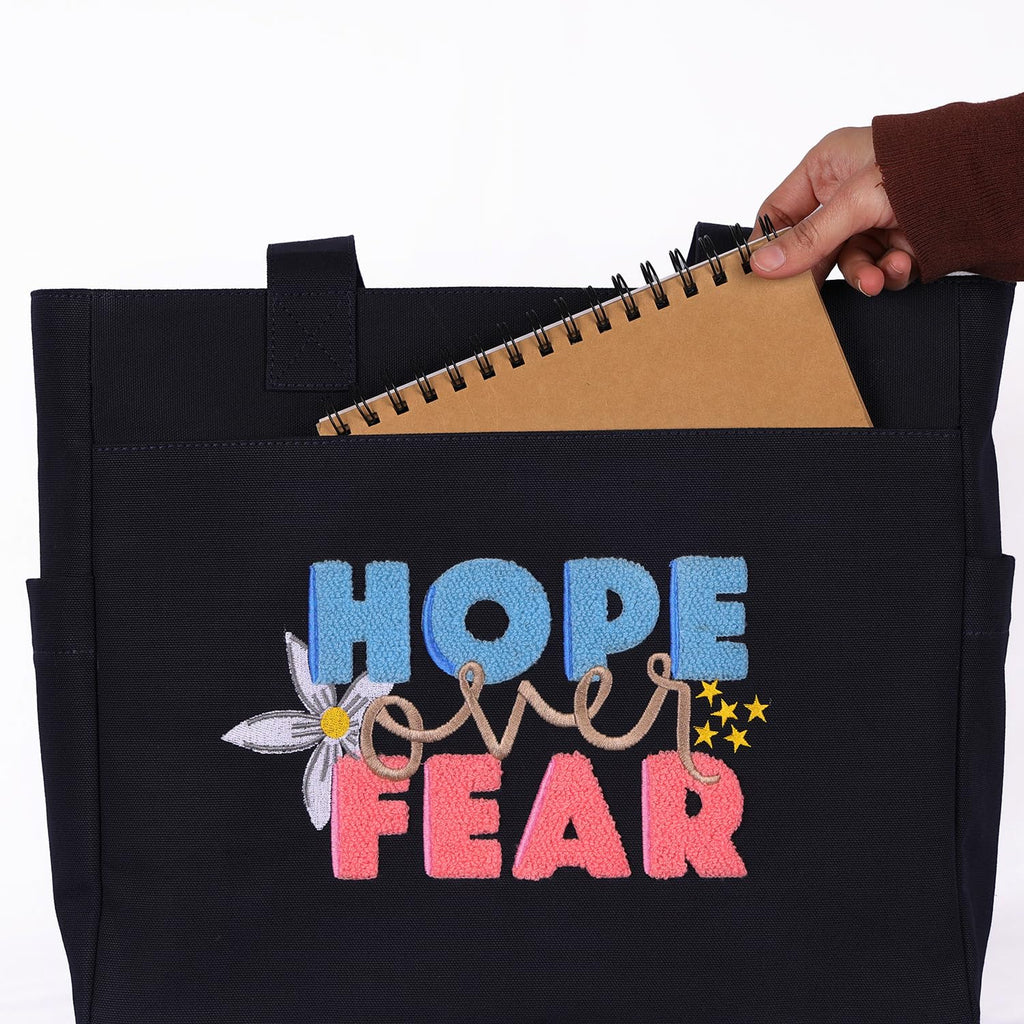 TSANTA U Shaped Canvas Tote Bag, 35.56x33.02 cm with 10.8 cm Gusset, Cotton, Zipper Closure, Laptop Compartment (Hope)