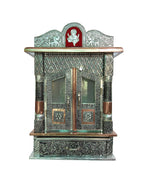 Suhanika Crafters Wood Aluminium and Copper Oxidized Home Temple (L-12, B-7 inches