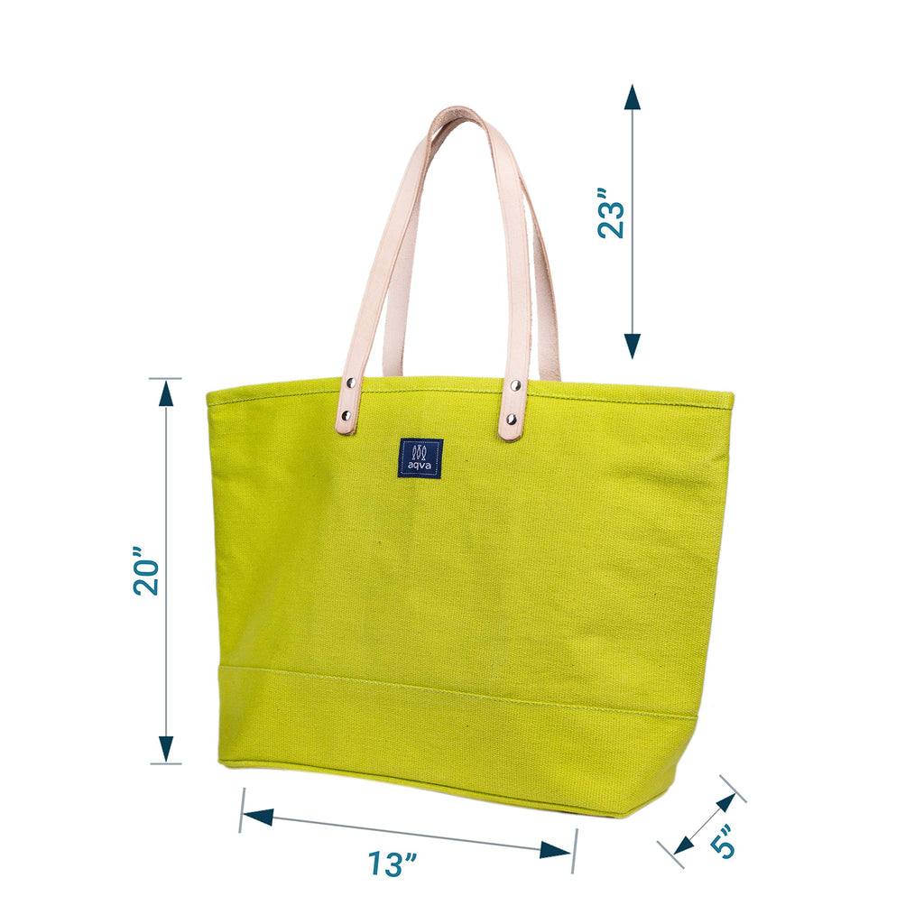 AQVA Cotton Canvas Tote Bag for Women | Large Capacity | Sturdy & Durable | Stylish Multipurpose/Versatile Handbag with Zipper | Resuable Shoulder Bag for Laptop, Office & Travel (Lime)
