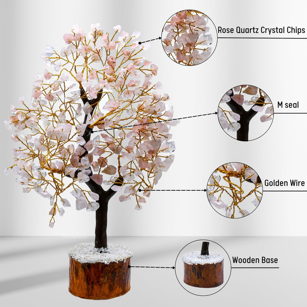 Certified Rose Quartz Crystal Tree for Good Luck - Healing Crystals Money Tree for Wealth, Positive Energy at Home Office - Decorative Spiritual Gifts for Vastu, House Warming