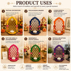 SVM CRAFT® Printed MDF Jharokha Style Tealight Candle Holder | Decorative Tea Light Stand | Traditional Indian Festival Decor for Diwali, Pooja, Home Decoration & Gifting | 2 Layer MDF Design