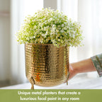 BEHOMA Metal Hammered Planter for Home Decor, Golden