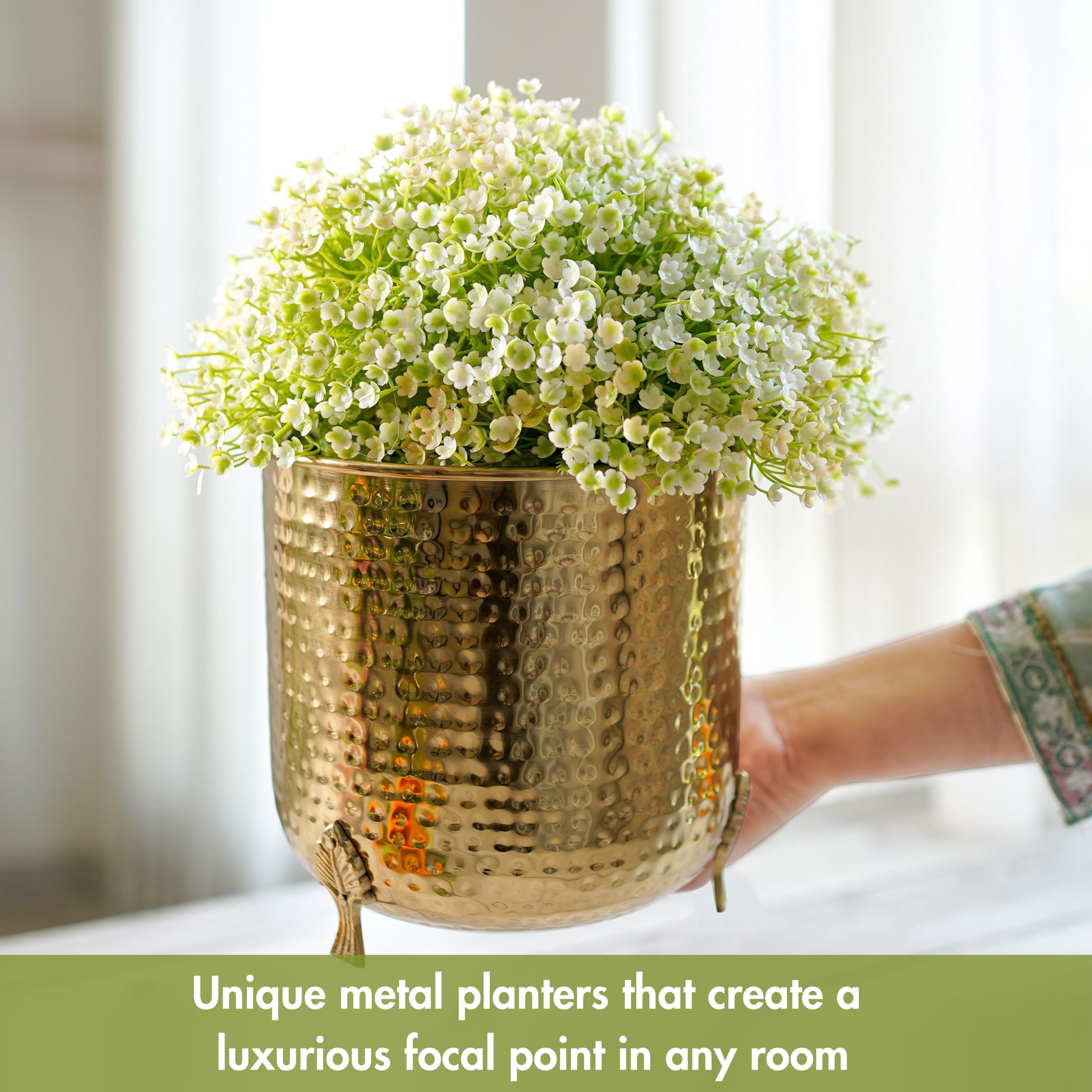 BEHOMA Metal Hammered Planter for Home Decor, Golden