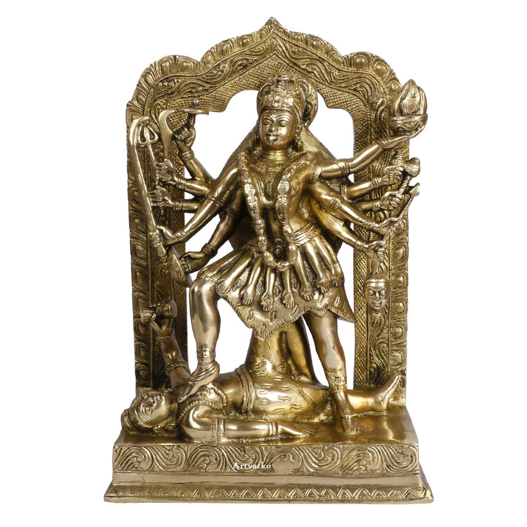 ARTVARKO Brass Kali Maa Murti | Maha Kali | Mahakali | Kalika Maa Statue Sculpture Idol Murti Decor Size Height 11.5 Inches