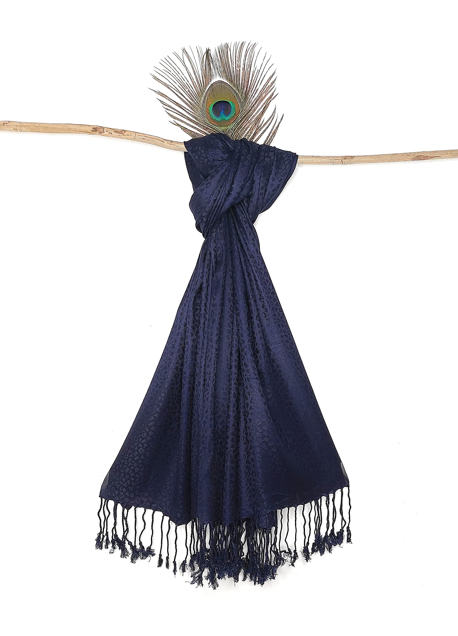 Chandwasia Viscose Fabric Scarf Stole Shawl | Neck Cover Casual Travel Styling Use | Self Design Will Be Sent Randomly | For Men Women Summer Winter Daily Wrap Use (Navy Blue)
