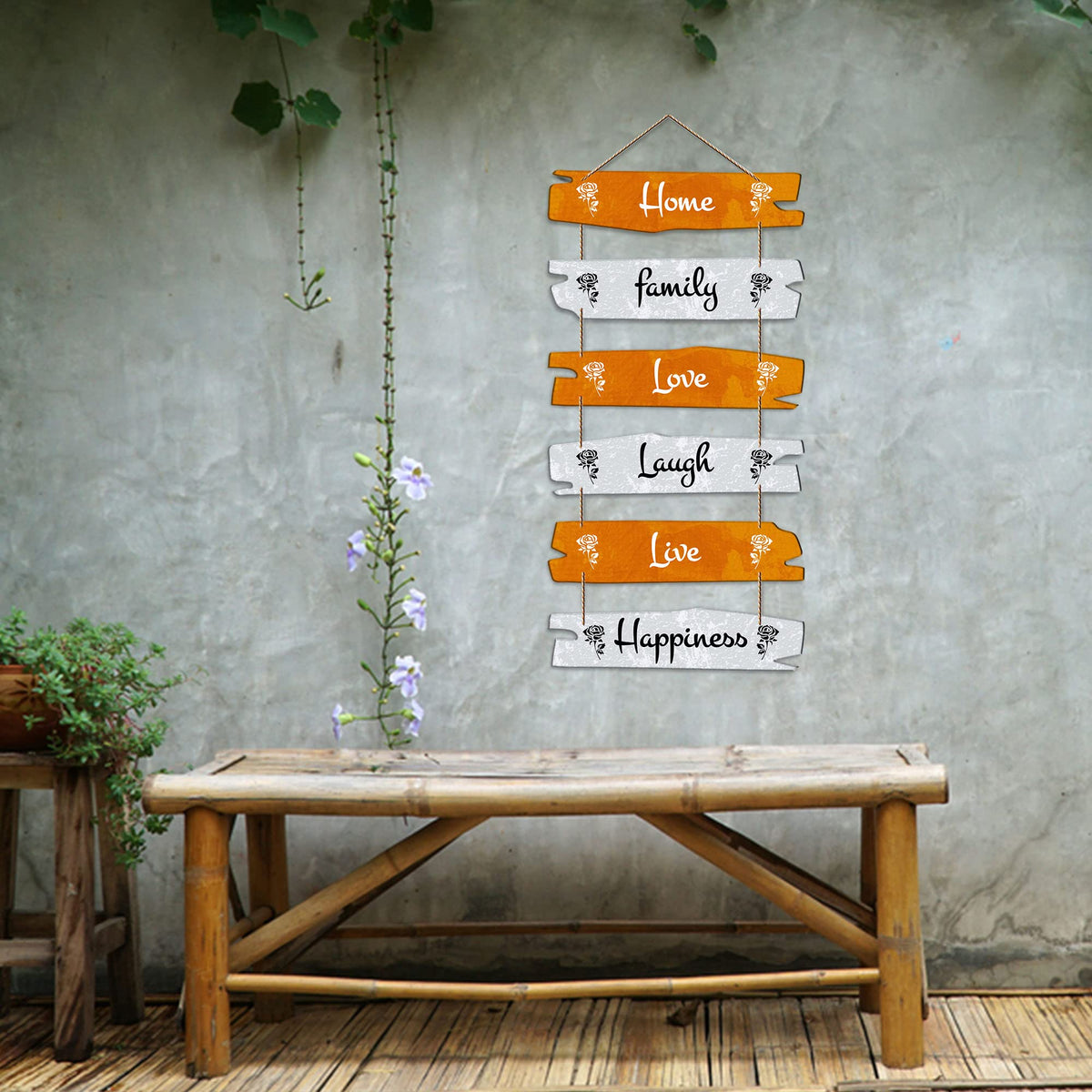 Artvibes Home Family Love Laugh Wooden Wall Hanger for Home Decor | Quotes Decor Item | Wall Accents | Gift Items | Wall Illustrations | Modern Artworks Hangings | Mdf Wall Decoration (WH_3234N)