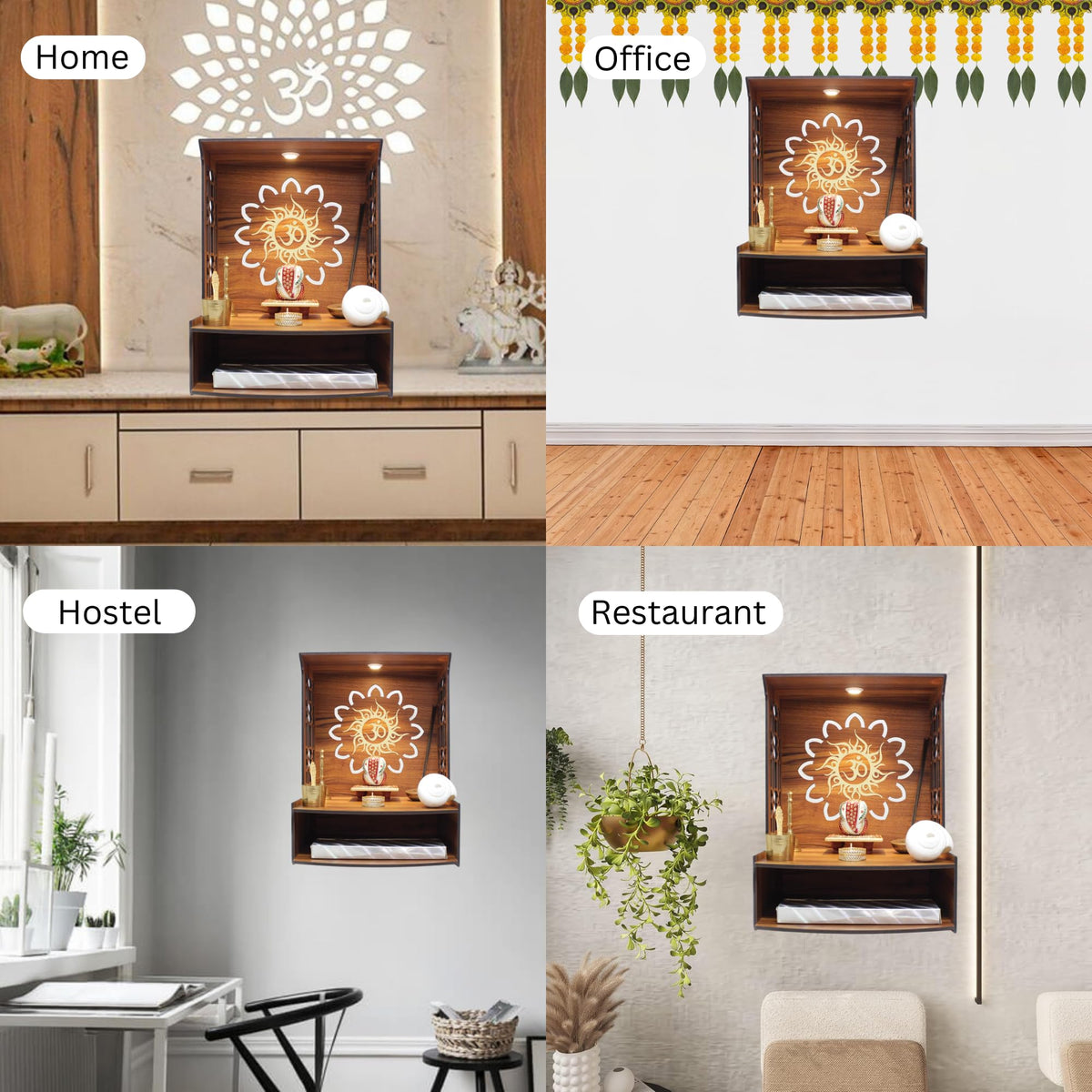 Puzzle Berry Wall Mounted Wooden Pooja Mandir for Home & Office with LED Spot Light, Big Size Temple, Pooja Stand with Door, Devghar, God Temple for Home, Pooja Shelf, Home Temple (Mandir Design 1)