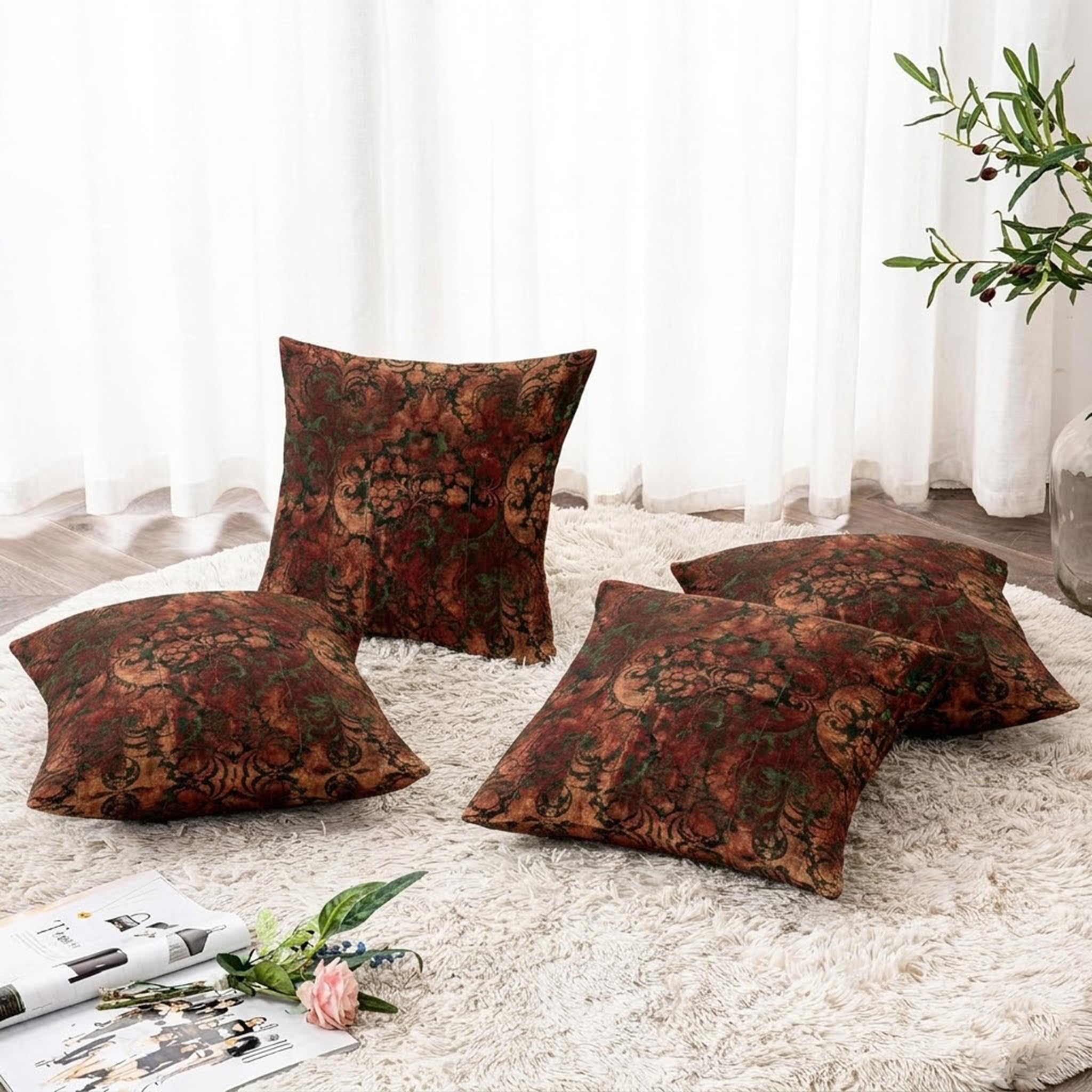 ishro home Premium Cushion Cover 18 inch x 18 inch | Luxury European Mosha Fabric | Love at First Sight Designs | Hidden Zipper | Machine Washable, Non- Fading | (4, Jaipuri Riwaayat, 18 x 18 Inches)
