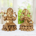 ARTVARKO Big Brass Ganesha Laxmi Ganesh Lakshmi Idol Sitting on Lotus Statue for Home Office Success Entrance Décor Diwali Pooja Good Luck Gift (LxBxH 7x6x9 Inches.)