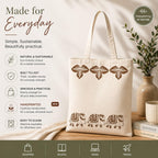 Neelkanth Imprint Eco-Friendly Hand Block Printed Elephant Border Cotton Canvas Tote Bag, Reusable Shopping & Daily Use Shoulder Handbag