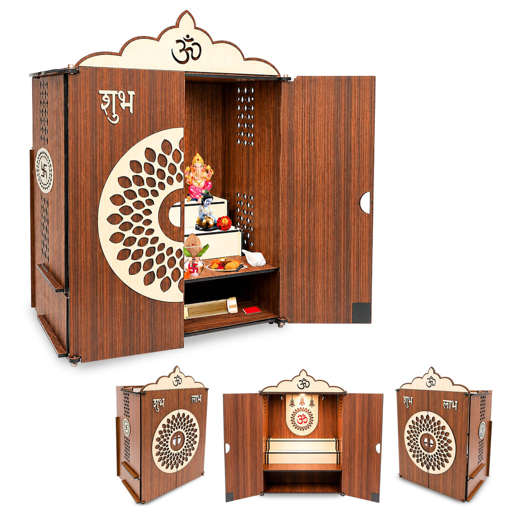 SOLOBOLO Mandir for Home Big Size with Door | Pooja Mandir with Storage | Wooden Temple with | Door Temple | Step Design for Clear Darshan | Home Temple Pooja Cupboard |Big Size Approx. 2 feet