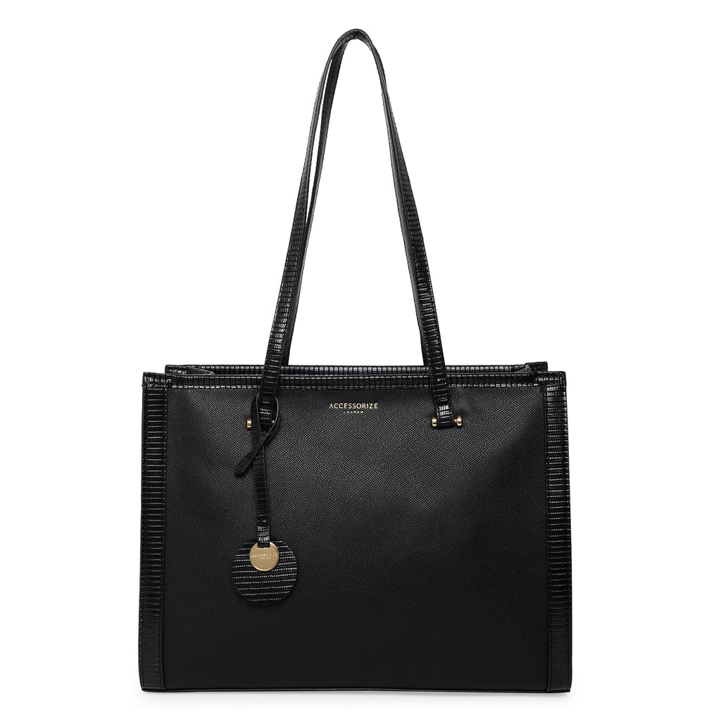 Accessorize London Women's Fabric Rosie Book Black Shoulder Tote Bag (BLACK)