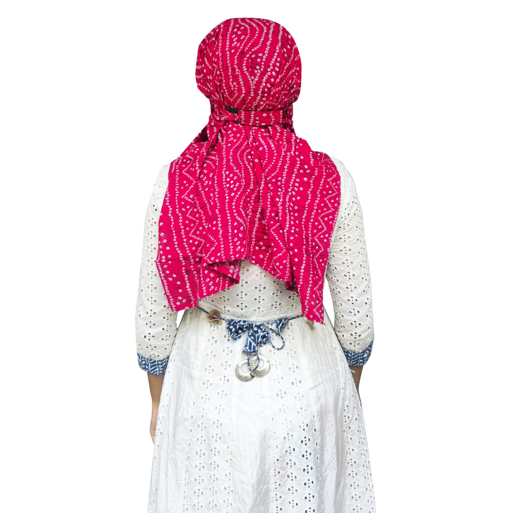 Switchon Pure Cotton Innovative scarf Hijab for Women with closer 3 inch Hook and Loop Tape for size adjustment for 12 yrs and above (Rani_Pink)