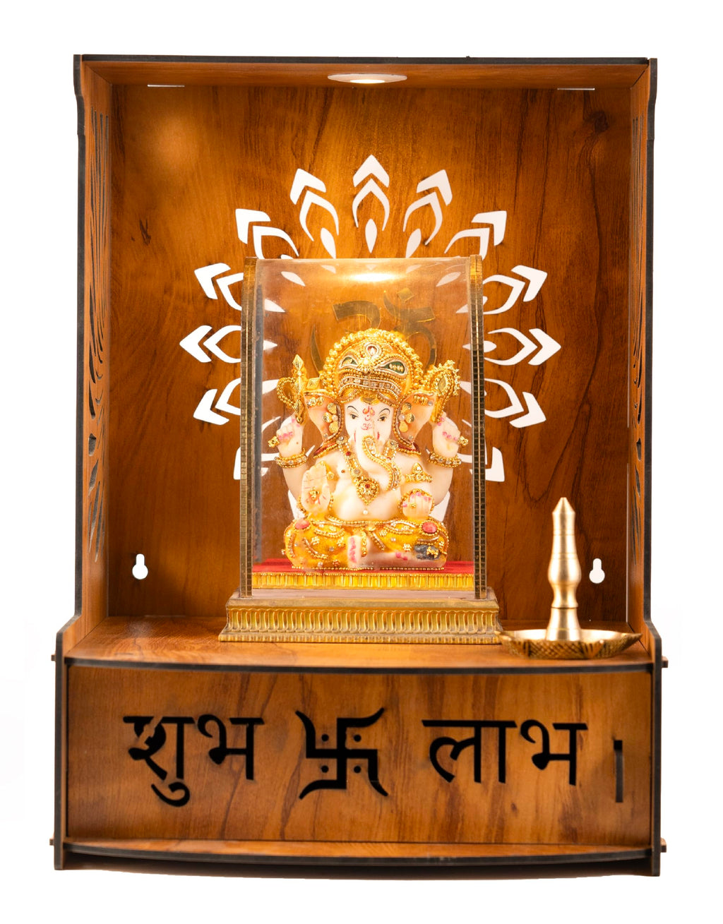 Crotomak Wooden Temple Mandir Pooja Stand for Home, Office Puja Mandir with Drawer Door Foldable Premium with LED Spot Light Foding Temple (SHUBH-02)