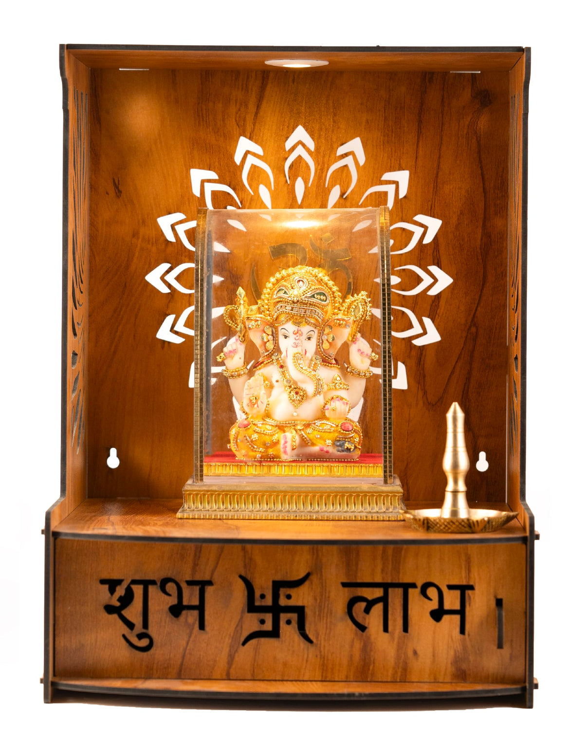 Crotomak Wooden Temple Mandir Pooja Stand for Home, Office Puja Mandir with Drawer Door Foldable Premium with LED Spot Light Foding Temple (SHUBH-02)