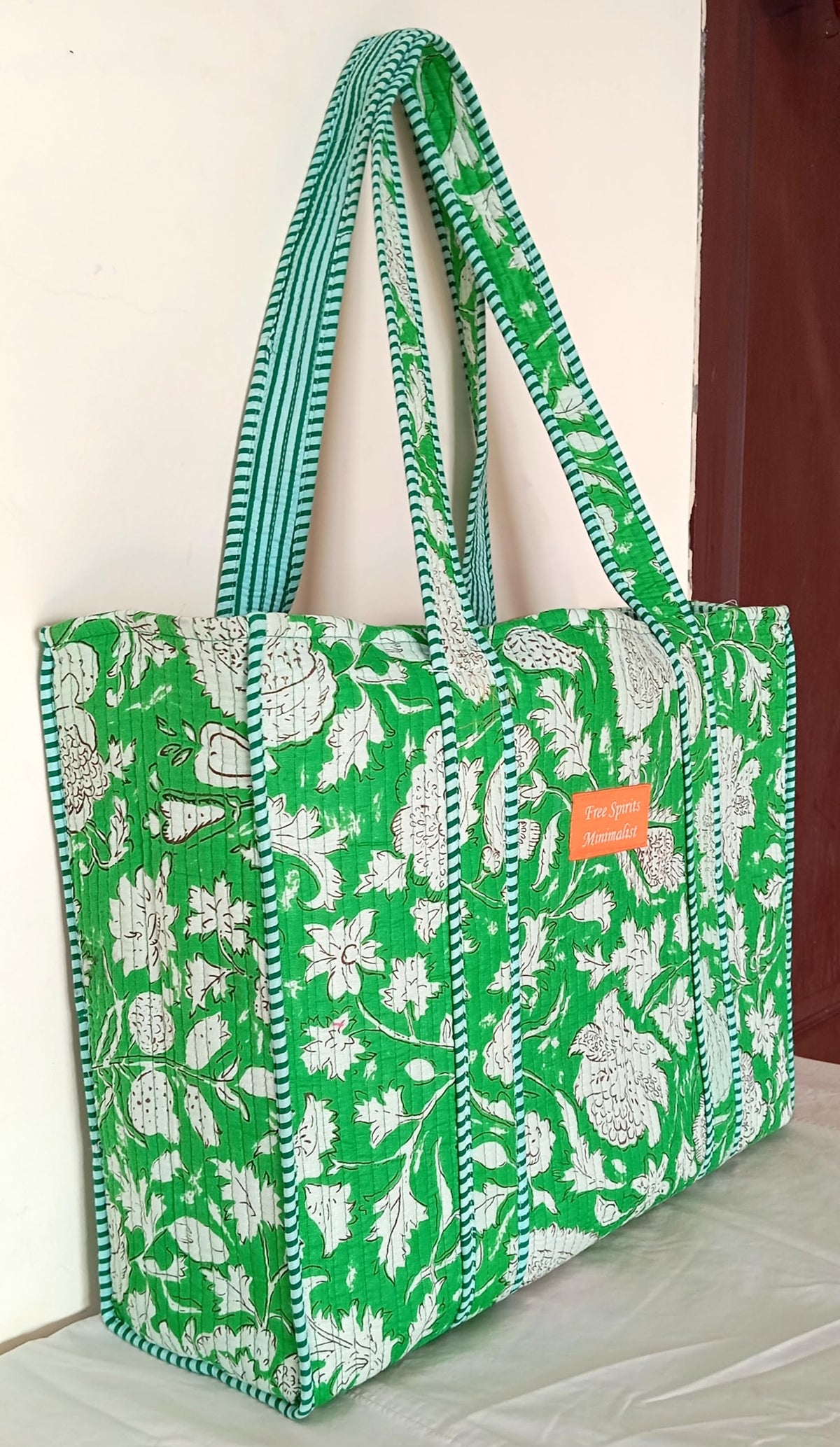 Cotton Tote bag for Women | Shoulder Bag | Reversible Bag | Durable Shopping bag | Reusable Grocery Bags | Eco friendly Bags| Handmade Cotton Bag | Stylish Quilted handBag (Flouro Green)