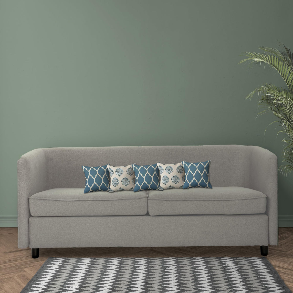 Trance Home Linen Small 12x12 inch Set of 5 Premium 100% Cotton 1Cushion Covers Only | Small Cushion Covers Only (12x12 inch | 30cmx30cm, Dori & Damask Blue) Set of 5-180 TC