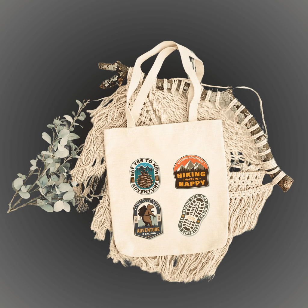 snapiq COTTON 350 GSM Canvas Tote Bag for Women and Girls Thick Fabric with Zipper (Beige, Adventure badge)