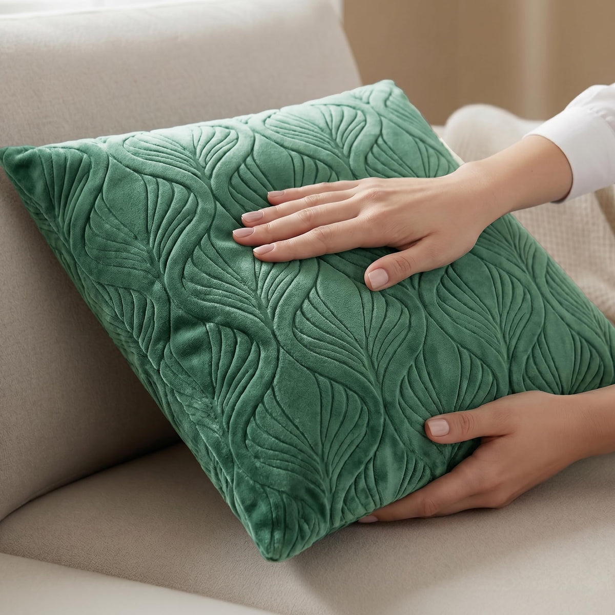 Yellow Weaves Jacquard Cushion Covers | Sofa Cushion Covers | Throw Pillow Cover for Sofa, Couch, Living Room| Removable & Washable | 16x16 Inches, Set of 3 (Green)