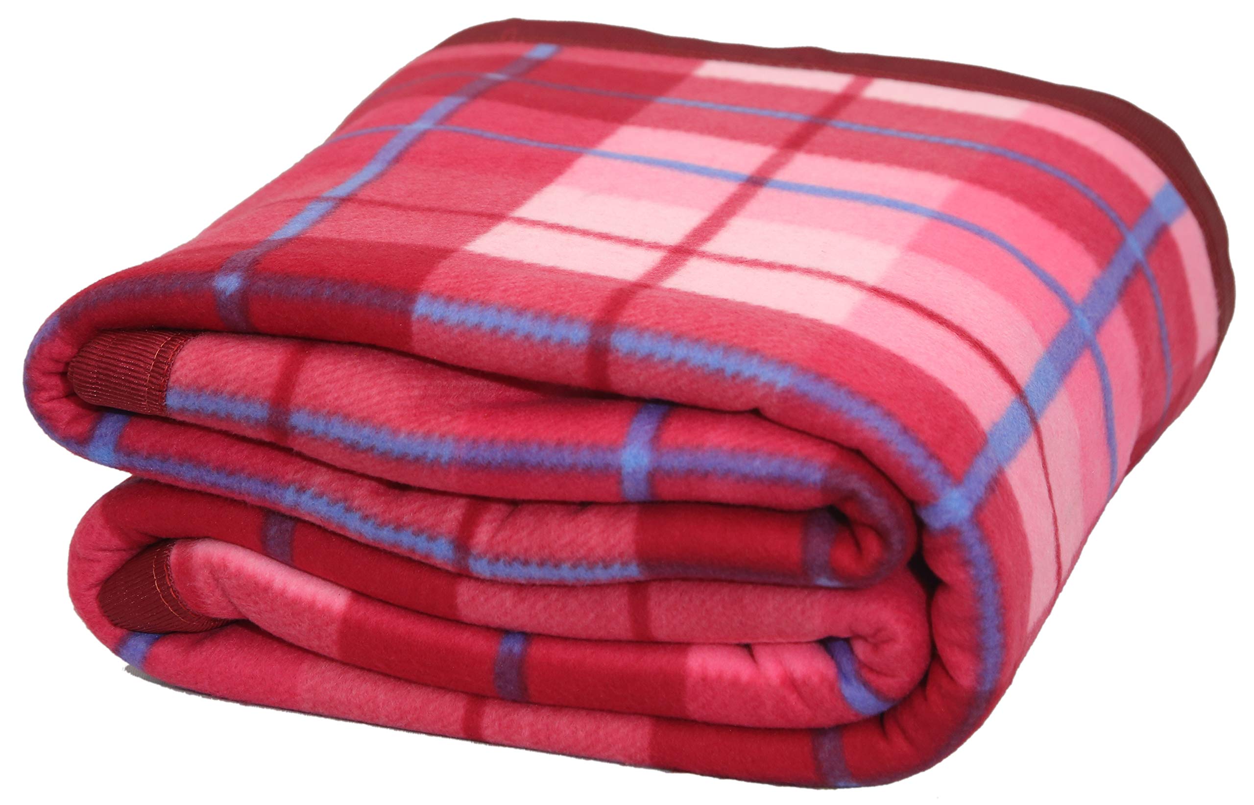 Goyal's Check All Season Polar Fleece Double Bed Blanket 500 TC, 90x90 Inches - Pink Kafalo
