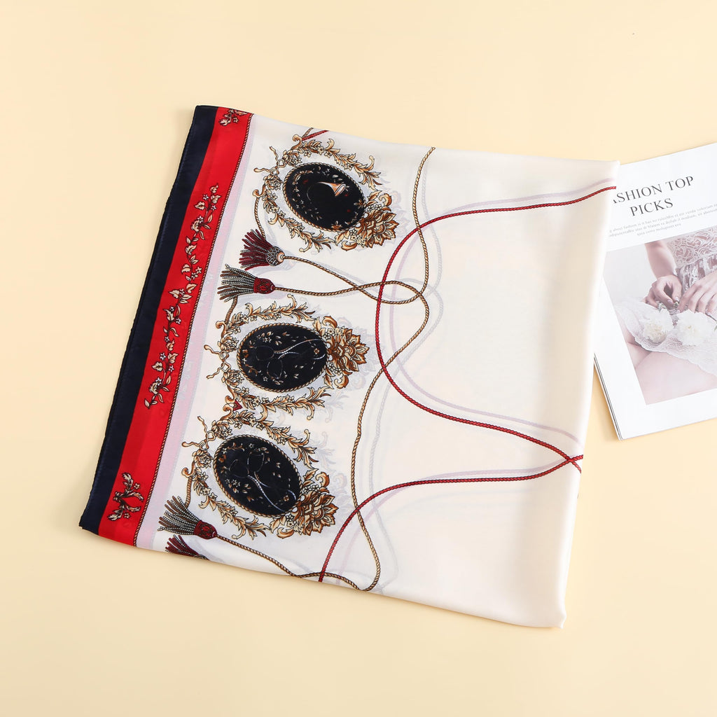 CrossKulture White Red & Black Satin Silk like Scarf for Women | Stylish, Soft, & Lightweight | Satin Feel Neck Scarf, Hair Scarf, Head Scarf for Women | Long Silken Stole