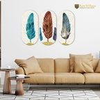 Artvibes Feather Wooden Art Decoration Item for Home | Graphic Artwork | Decoration Wall Hanging Items | Wall Sculpture | Wall Illustrations | Aesthetic Wall Art | Ideal Gifts (WH_9014N), Set of 3