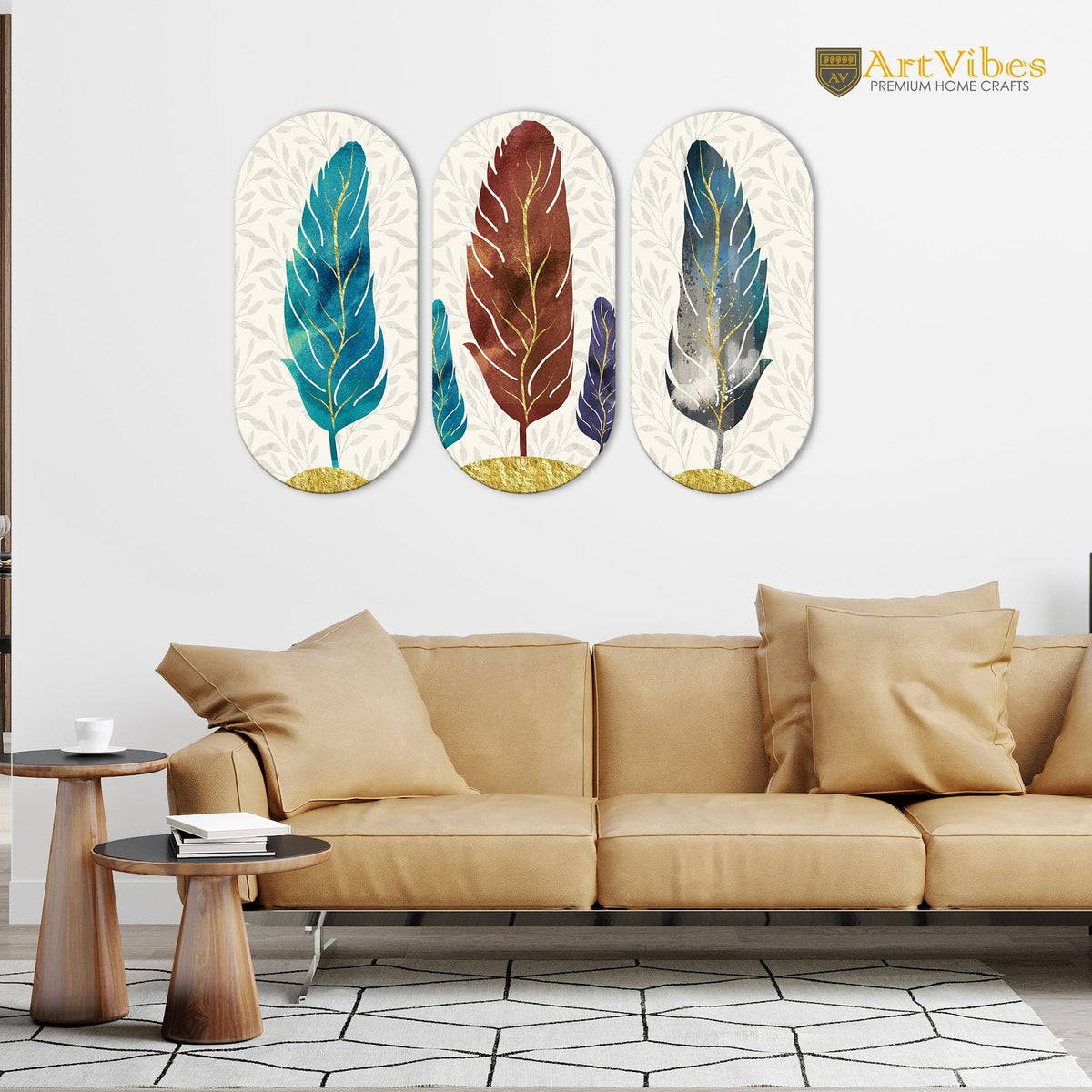 Artvibes Feather Wooden Art Decoration Item for Home | Graphic Artwork | Decoration Wall Hanging Items | Wall Sculpture | Wall Illustrations | Aesthetic Wall Art | Ideal Gifts (WH_9014N), Set of 3