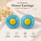 KOROIND Handmade Flower Earrings for Women & Girls | Bohemian Daisy Floral Stud Earrings | Lightweight Woven Raffia Statement Earrings | Beaded Center Summer Beach Vacation Party Fashion Jewelry