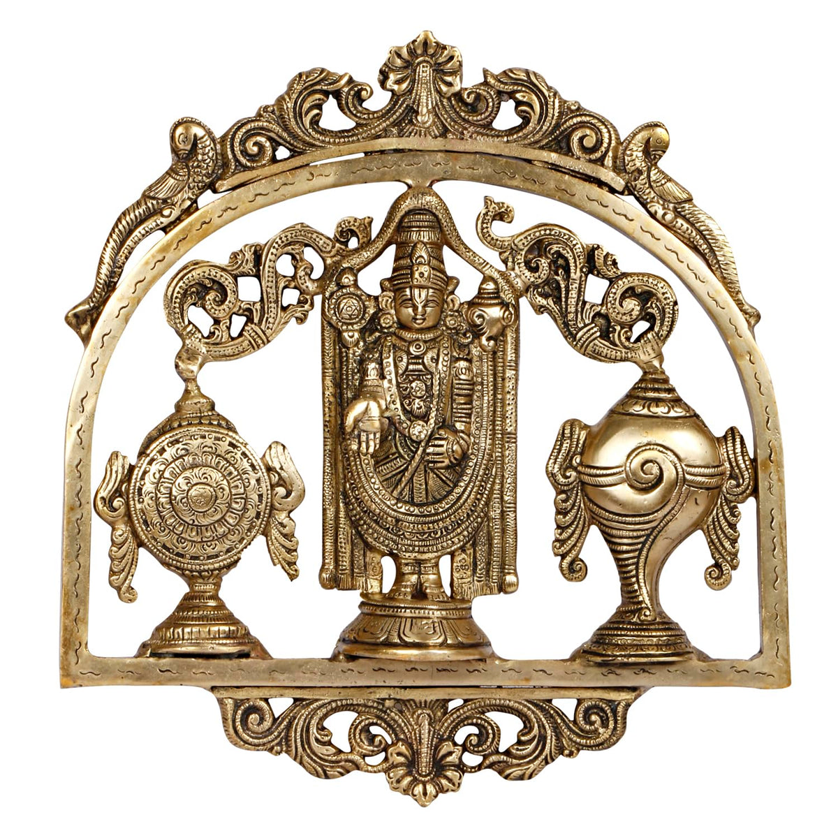 ARTVARKO Brass Lord Tirupati Balaji Lord Sri Venkateswara Balaji with Shankh Chakra Namah Wall Hanging Idol Showpiece Home Décor 13 Inch