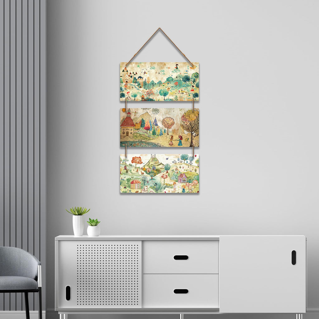 Artvibes Village & Countryside Modern Art Decorative Wall Art MDF Wooden Wall Hanger for Living Room | Room Decoration | Handcrafted Art | Wall Art Print | Artworks Hangings | Unique Gift (WH_9448N)