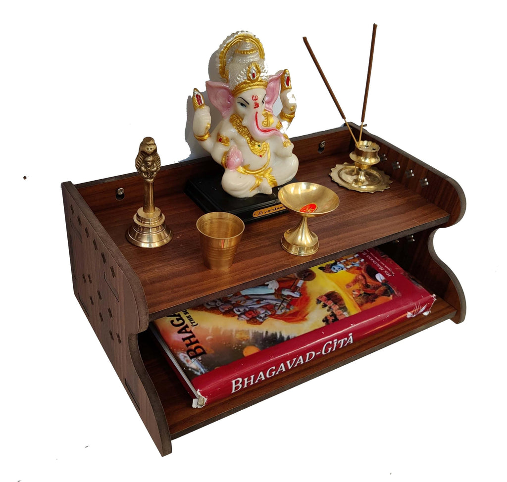 HOMEWEY DECOR Wooden Home Temple Handcrafted Support Heavy Idols Luxurious Finish Pooja Mandir for Home and Office Wall Mount for Pooja Room (STB04-04DM-1)