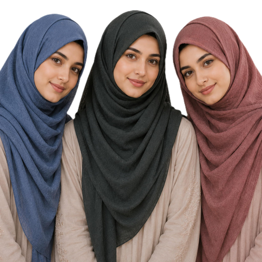 Trending Plain Chiffon Georgette Fancy Hijab/Scarves/Shawl/Stoles/Duppatta Combo of 3 Muslim Women Malaysian Soft College Girls Abaya Scarf Collection (Dark Mocha, Brown, khaki)